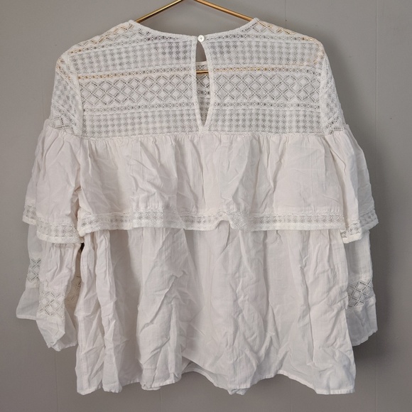 Loft | White Lace Crochet Layered Ruffle Top - Picture 4 of 5